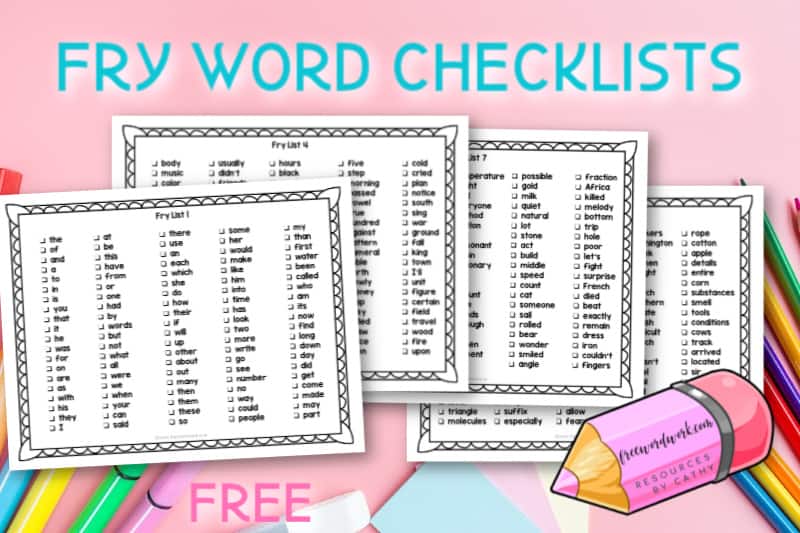 Fry Word Checklists