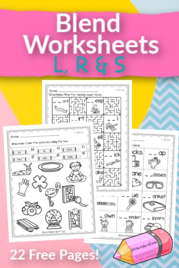 These free, printable blend worksheets will give your students practice with words containing L, R and S blends.