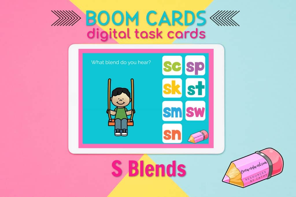 Free S Blends Boom Cards from www.freewordwork.com - digital task cards for phonics