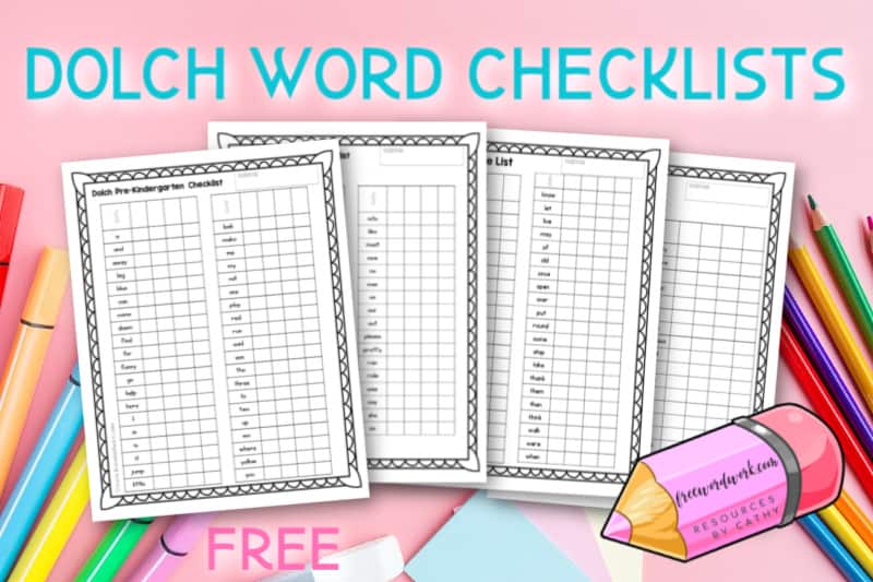 free checklist of dolch sight words