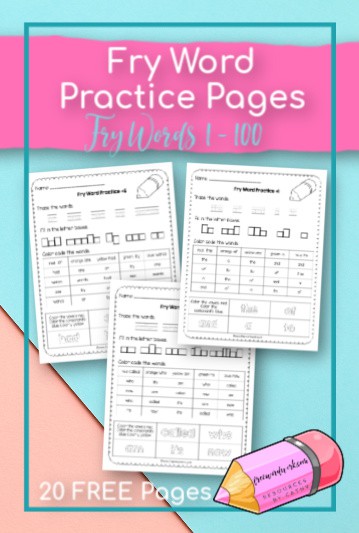 These Fry Word Practice Pages provide writing and reading practice for words 1 through 100. Free sight word practice from www.freewordwork.com.