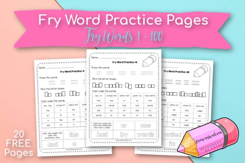 These Fry Word Practice Pages provide writing and reading practice for words 1 through 100. Free sight word practice from www.freewordwork.com.