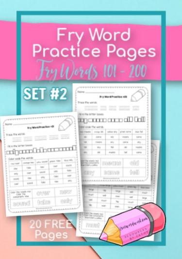 These Fry Word Practice Pages provide writing and reading practice for words 101 through 200.