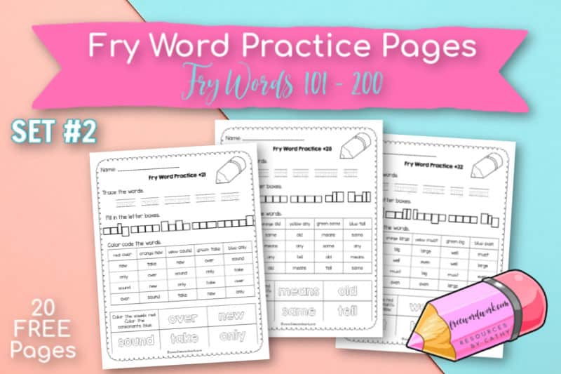 These Fry Word Practice Pages provide writing and reading practice for words 101 through 200.