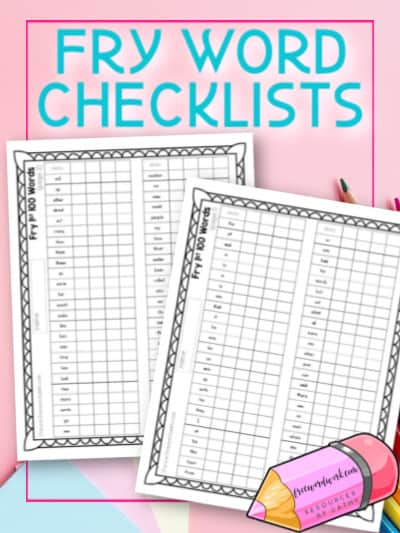 Free Fry Word Checklists