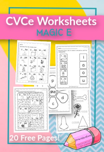 These free, printable CVCe worksheets (or magic e) will give your students practice with super e words.