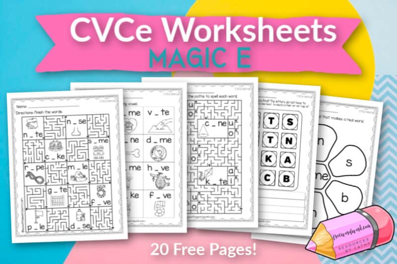 These free, printable CVCe worksheets (or magic e) will give your students practice with super e words.