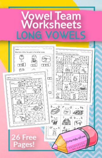 These free, printable Vowel Team worksheets will give your students practice with long vowel words containing vowel teams.