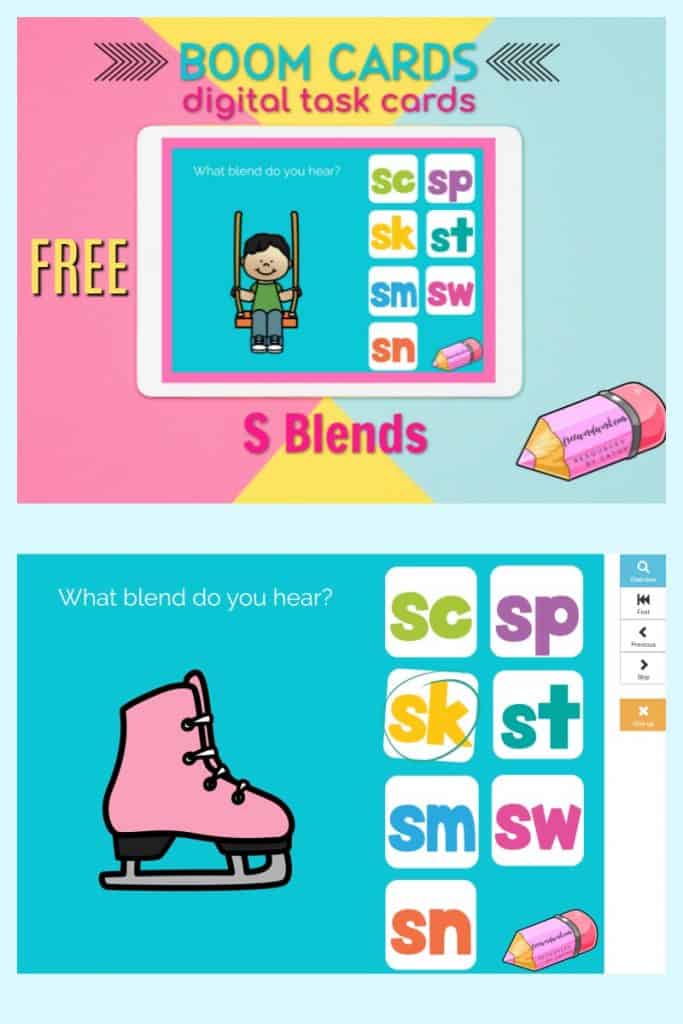 Free S Blends Boom Cards from www.freewordwork.com - digital task cards for phonics