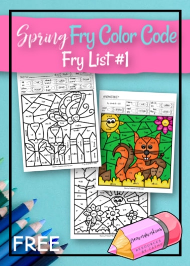 This Spring Fry Color Code set is a color by number set for Fry Word practice. A free set for teachers & homeschool from www.freewordwork.com.