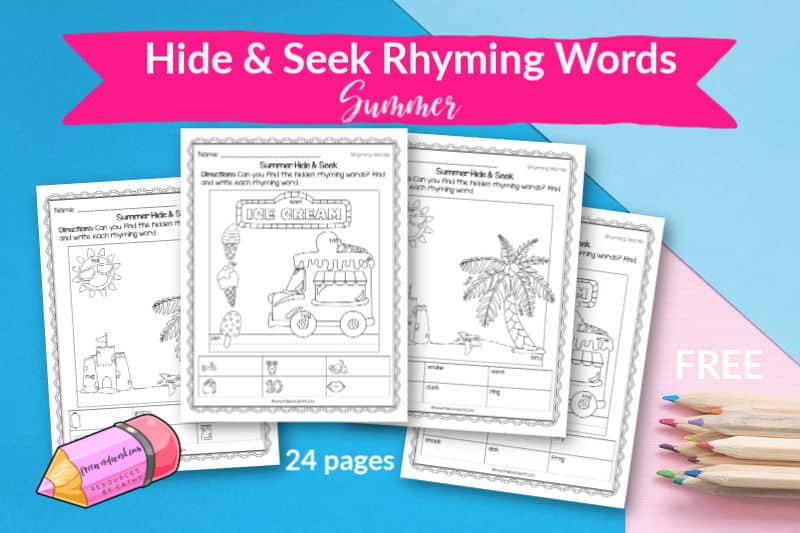 Hide Seek Rhyming Words Summer Free Word Work