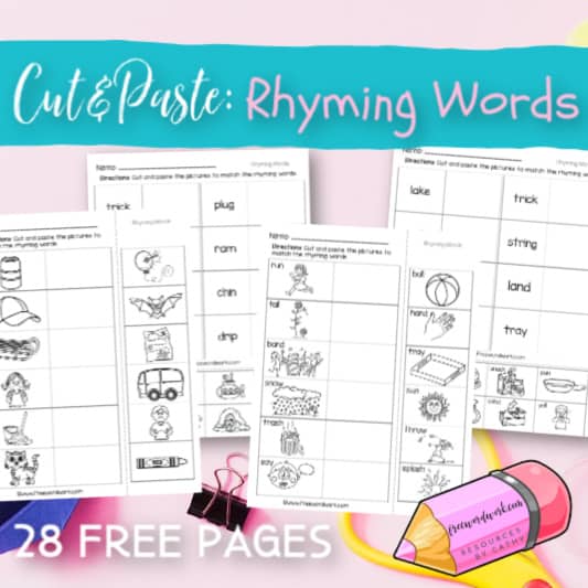 Rhyming Word Cut Paste Practice Free Word Work