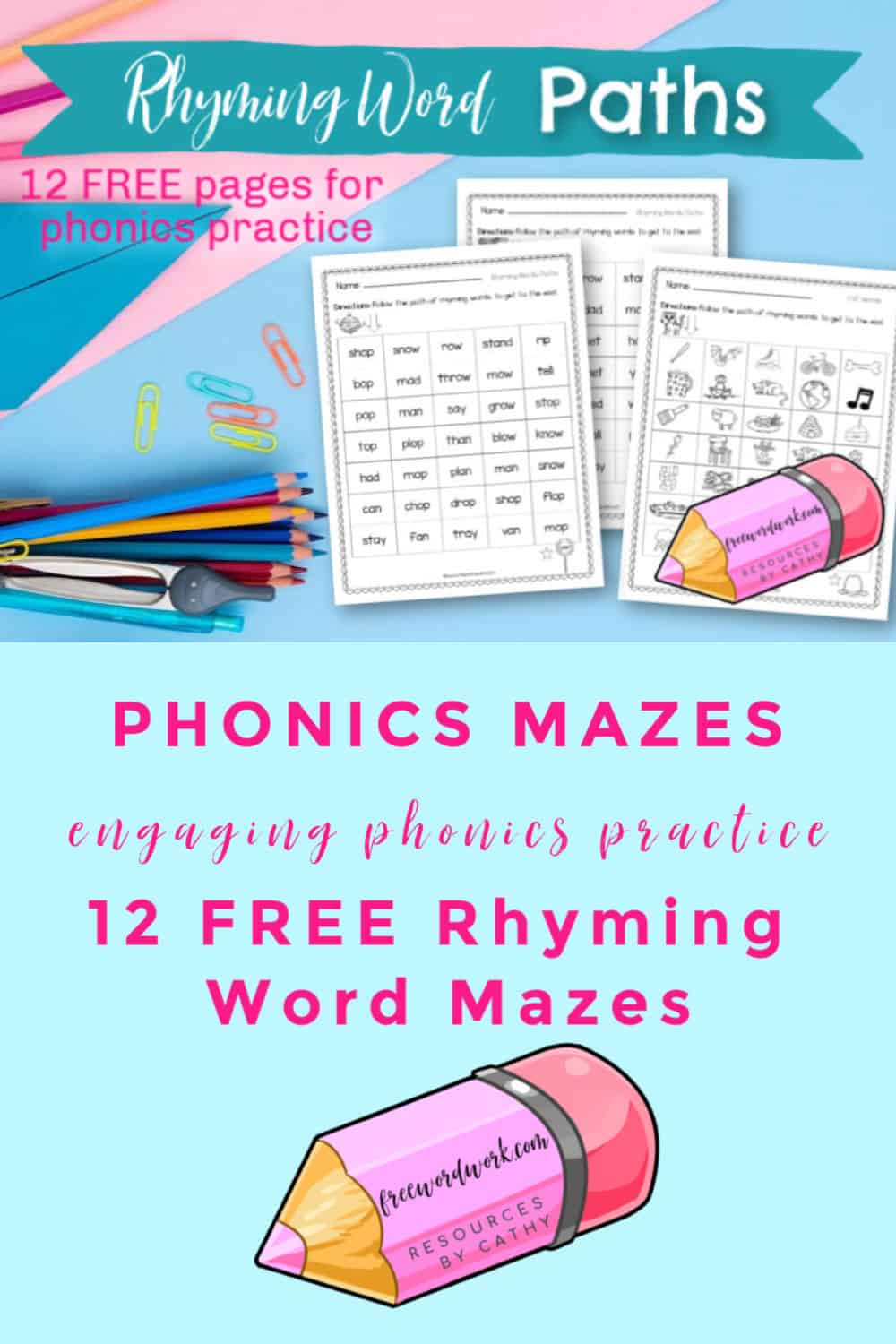 Rhyming Word Paths Free Word Work