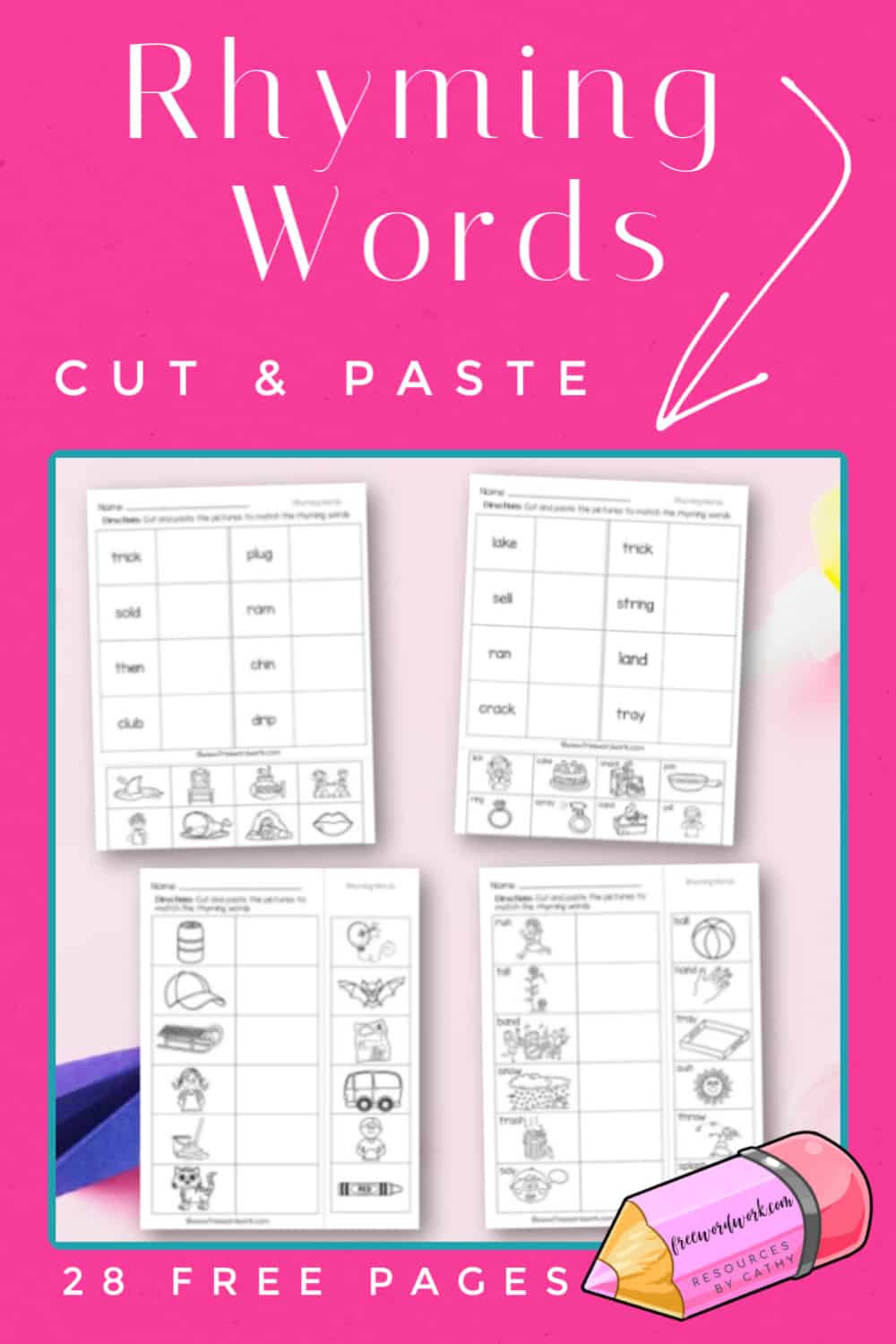 Rhyming Word Cut Paste Practice Free Word Work