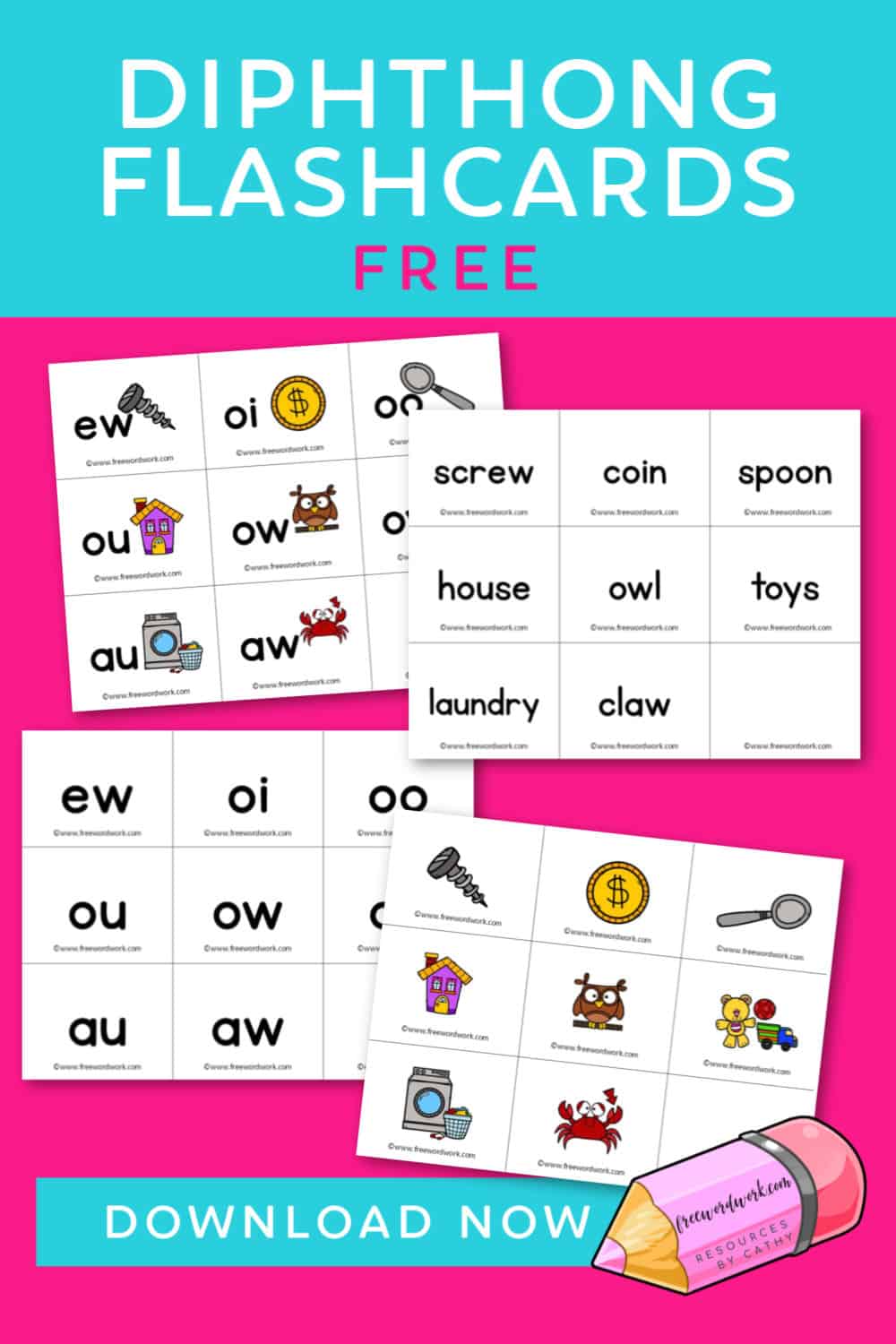 Diphthong Flashcards Free Word Work