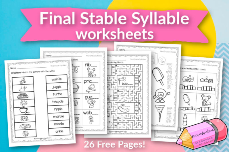 Final Stable Syllable Worksheets Free Word Work