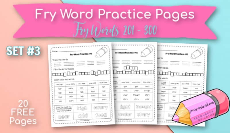 Fry Word Practice Pages Words 1 300 Free Word Work