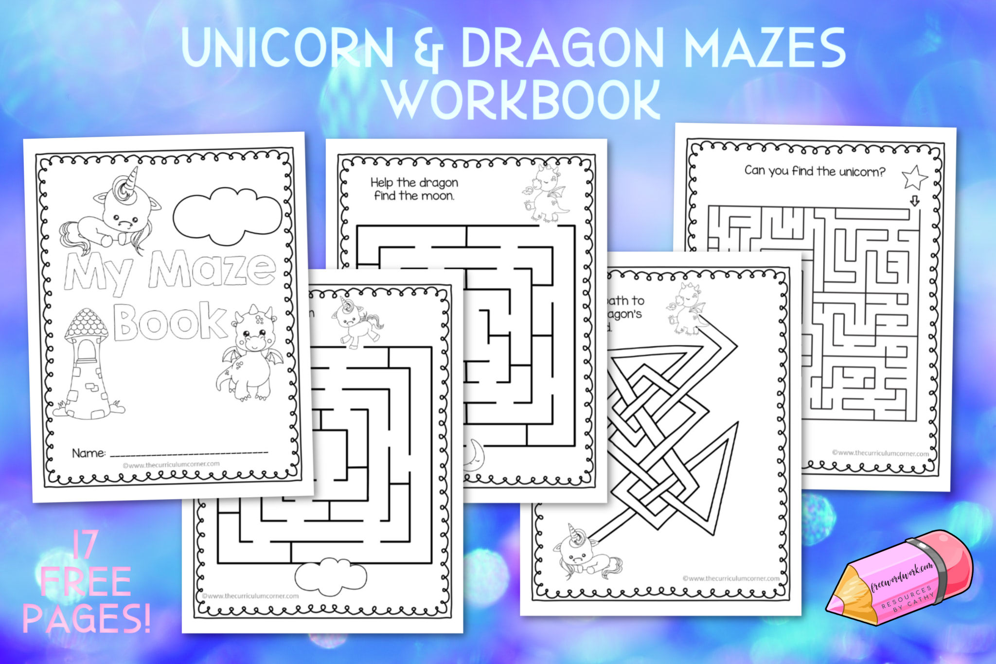 unicorn dragon printable mazes free word work