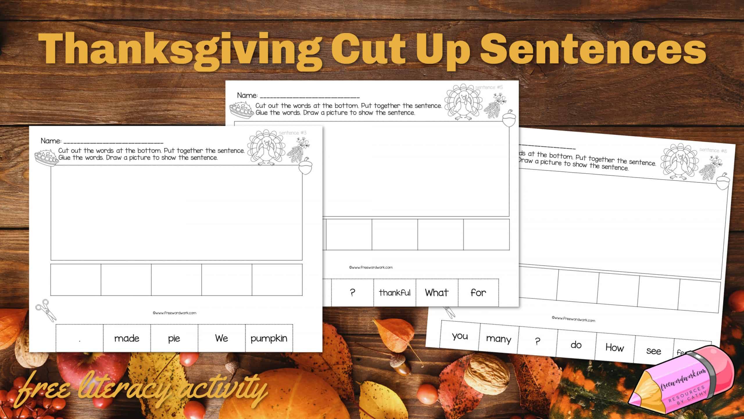 Thanksgiving Cut Up Sentences Free Word Work