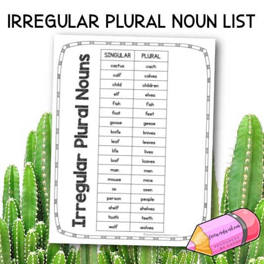 Irregular Plural Nouns List Free Word Work